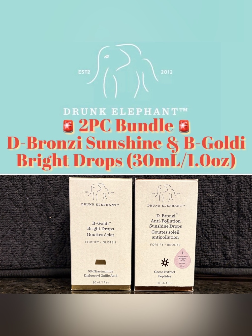Drunk Elephant Bundle 2PC D-Bronzi Anti-Pollution & B-Goldi Bright Drops - NEW